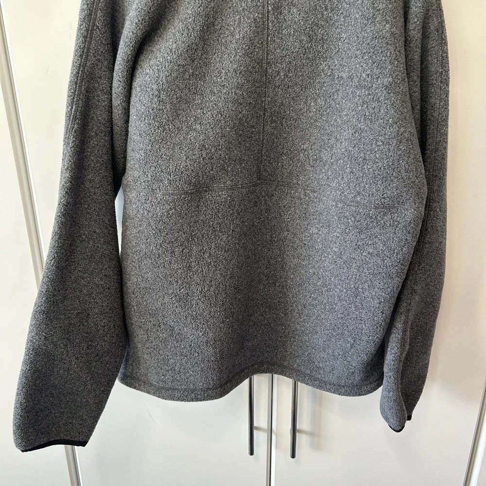Wellen Men Recycled Fleece Snap Neck Pullover Gray Navy Blue Pocket Large
